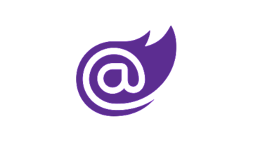 A purple stylized "@" symbol integrated into a flame shape on a white background.